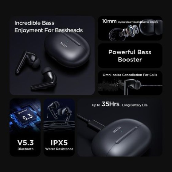 TECNO TWS Bud 3 Long Lasting Wireless Earbuds